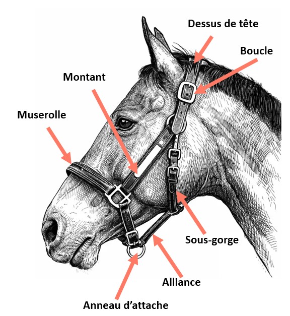 Les principales parties du licol à réviser pour le galop 1